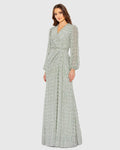 Green Beaded Bishop Sleeve Wrap Gown