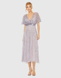 Purple Embellished Short Sleeve Empire Waist Dress