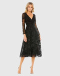 Black Embellished Floral Long Sleeve Dress