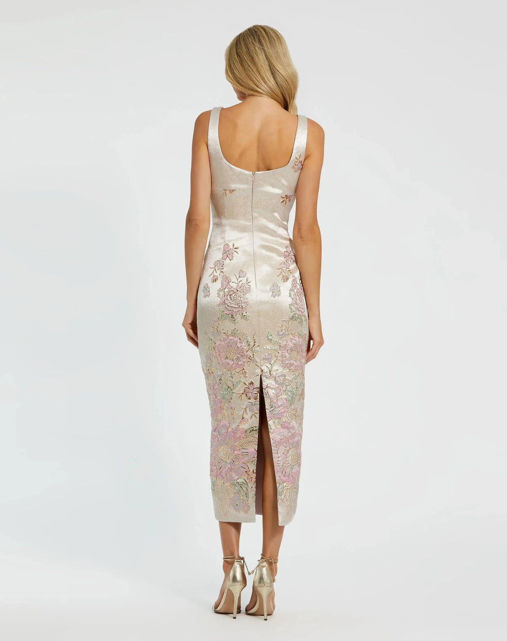 Slim Strap Scoop Neck Bustier Brocade Midi Dress