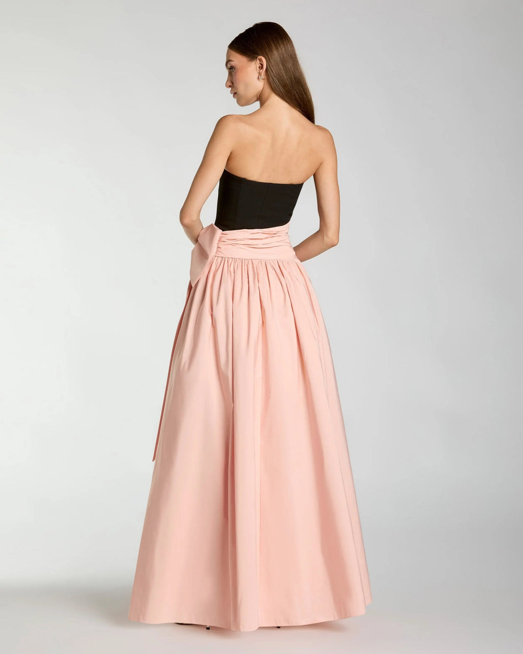 Black Pink Strapless Gown With Oversized Bow