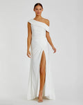 White Foldover Off-the-Shoulder Slit Gown
