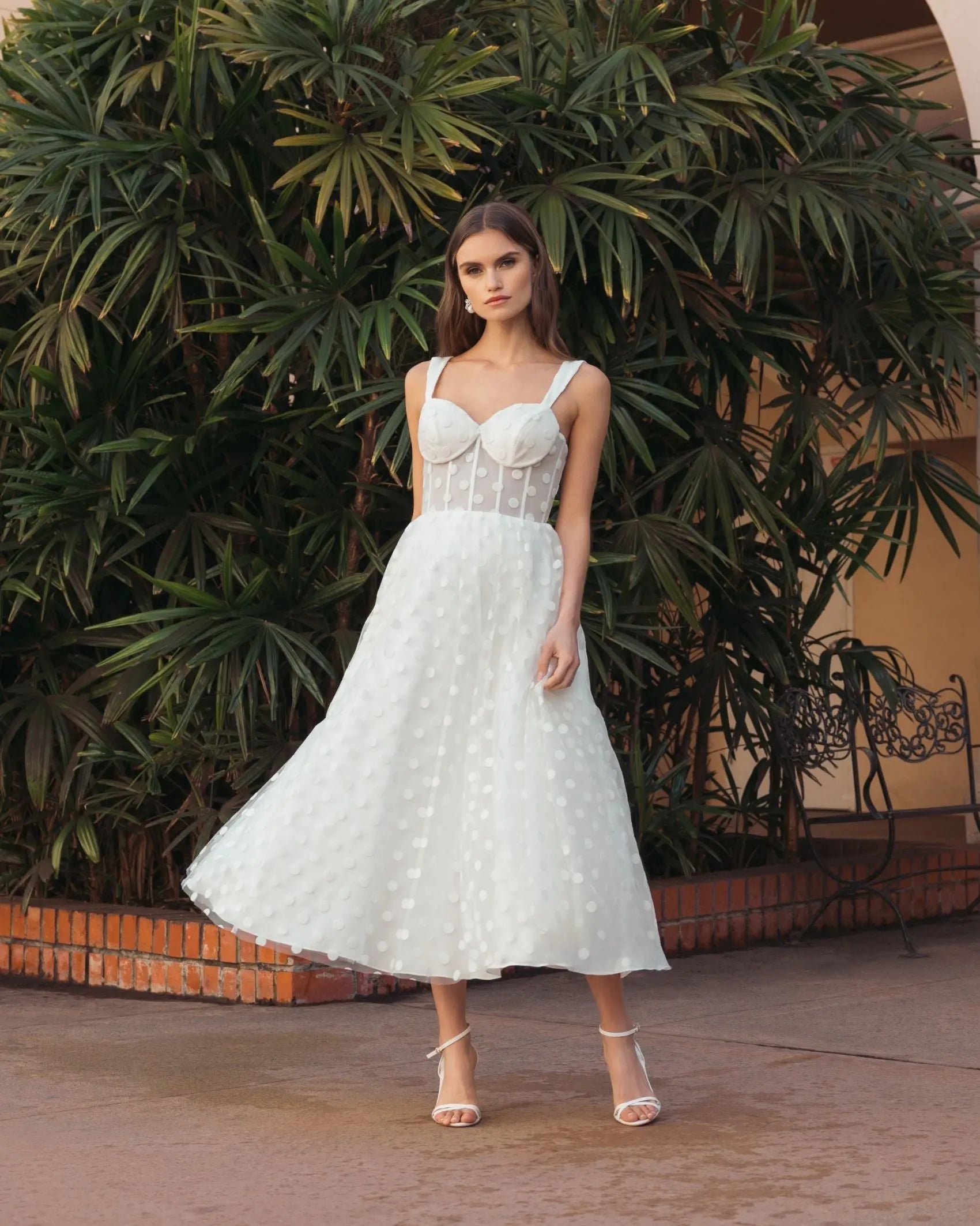 White Polka Dot Tulle A-Line Midi Dress