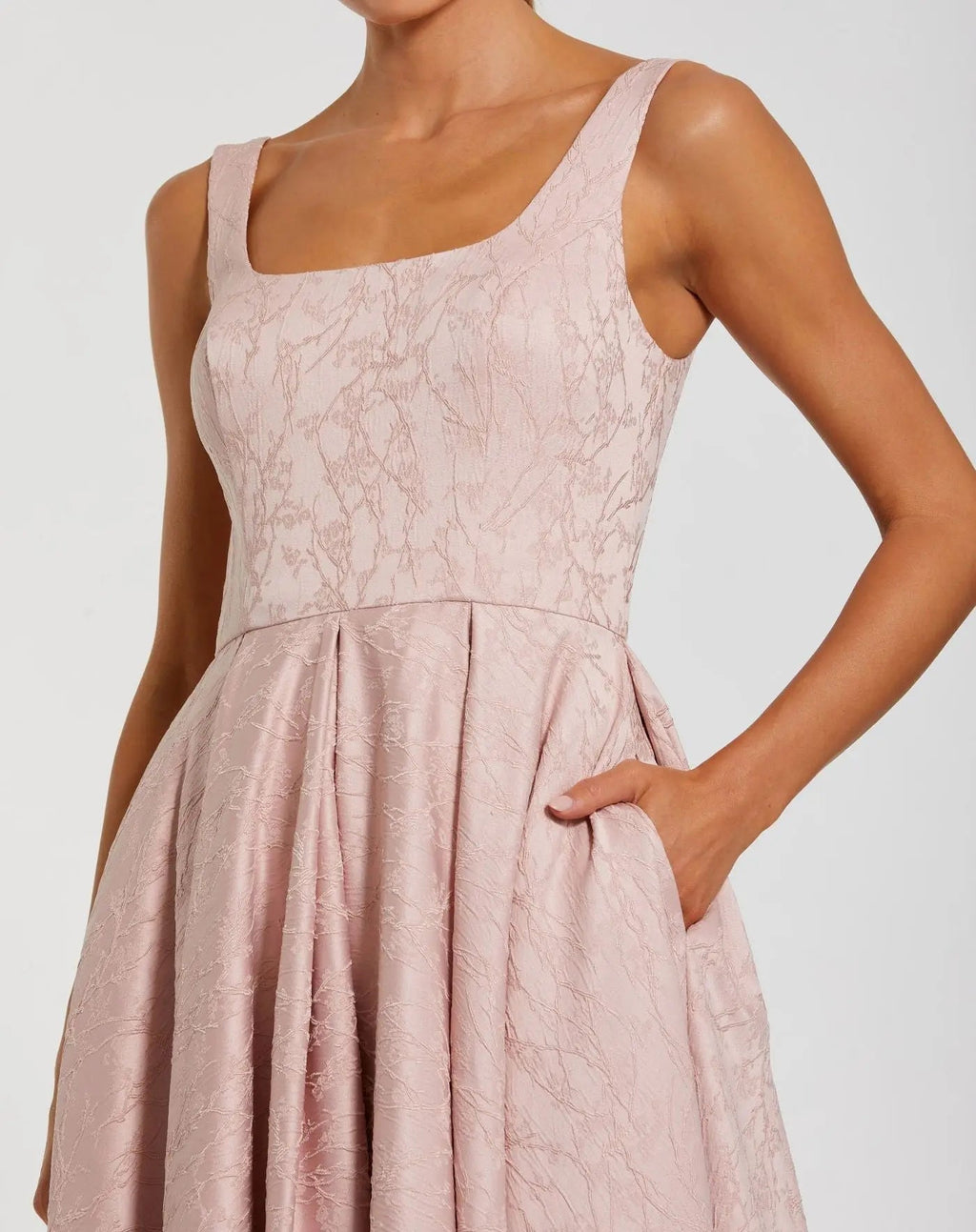 Pink Sleeveless Square Neck High Low Gown