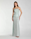 Blue Strapless Sequin Peplum Gown With Rhinestone Trim