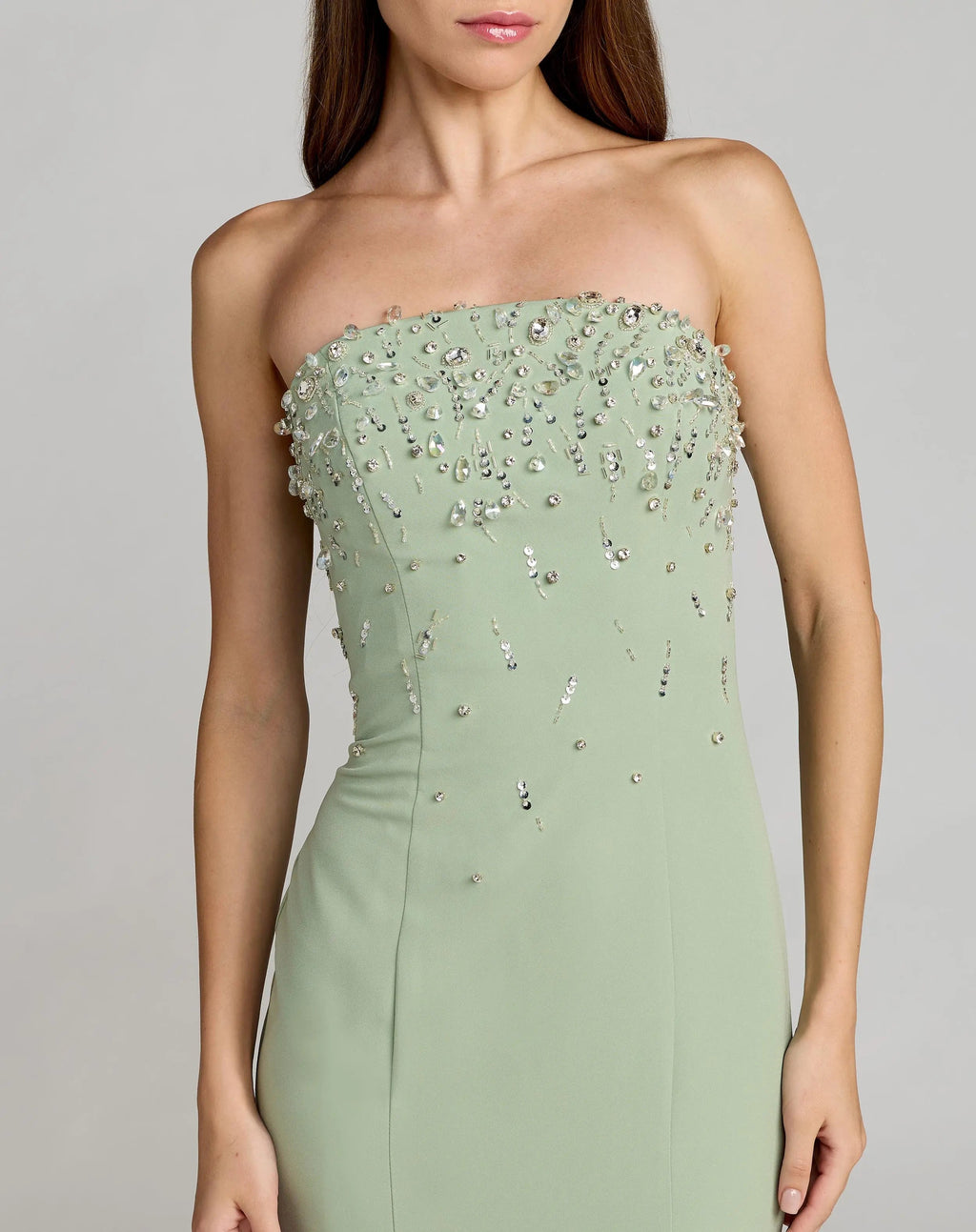 Green Strapless Embellished Crepe Mermaid Gown