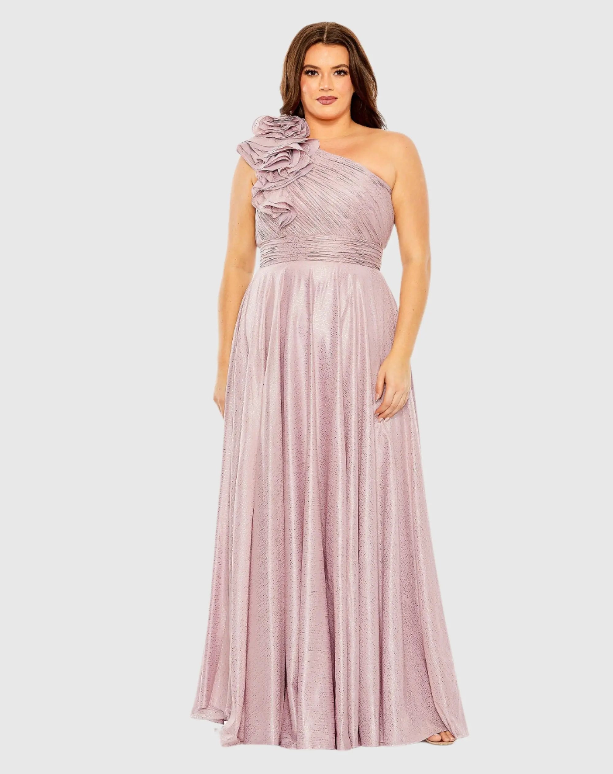 Purple Floral Detail One Shoulder Gown (Plus)