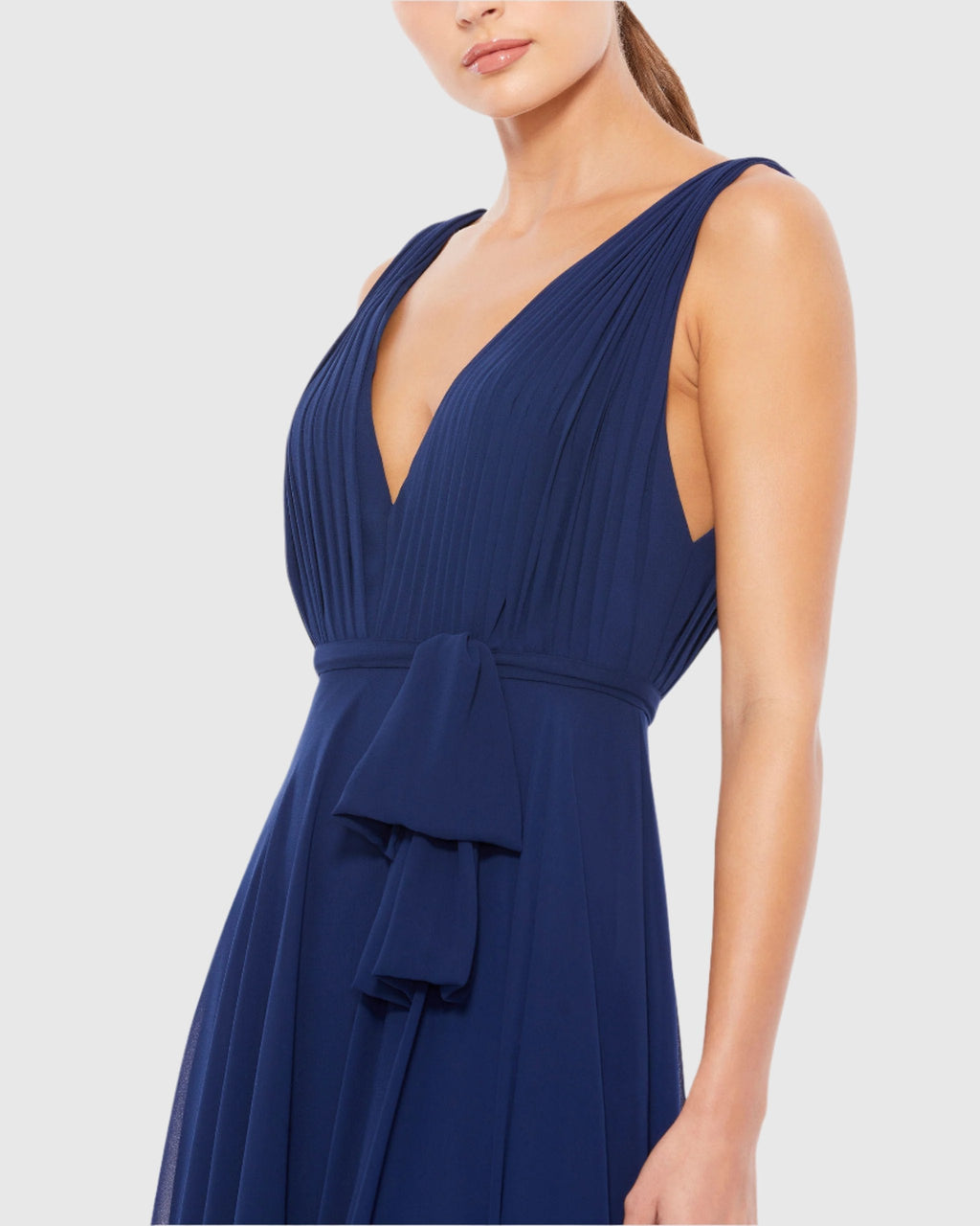 Navy Sleeveless V-Neck Chiffon Gown - FINAL SALE