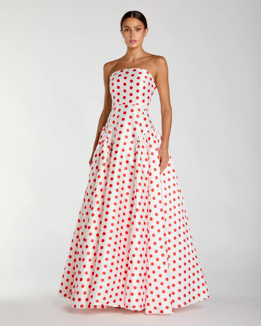 White Strapless Polka Dot Mikado Ball Gown