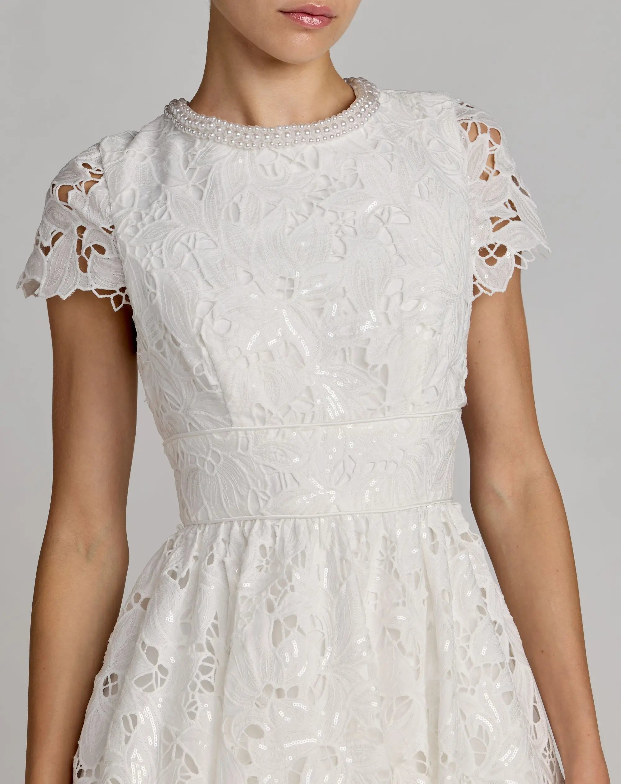 White Embroidered Lace A Line Midi Dress