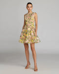 Yellow Floral Embroidered Sleeveless A-Line Mini Dress