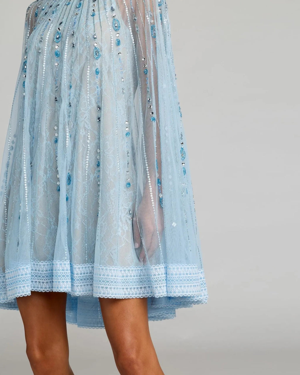 Blue Beaded Lace Cape Sleeve Mini Dress