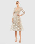 Beige Floral Embellished Lace A-Line Cocktail Dress