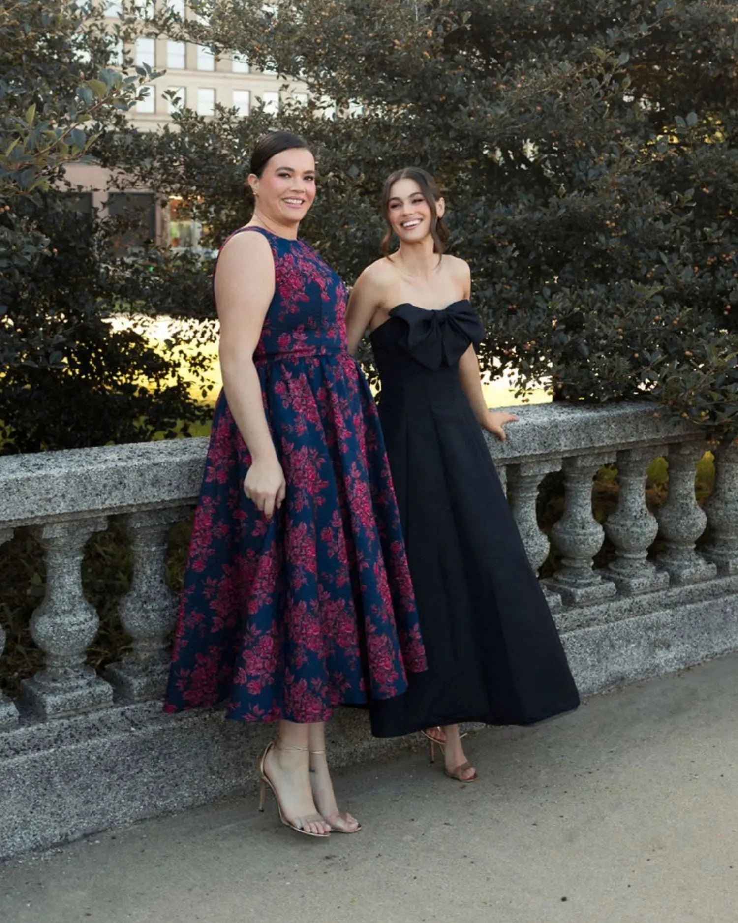 Navy Sleeveless Floral Embroidered Dress (Plus)