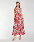 Pink Ruffle Scoop Neck Floral A-Line Dress
