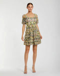 Multicolor Floral Puff Sleeve Ruffle Mini Dress
