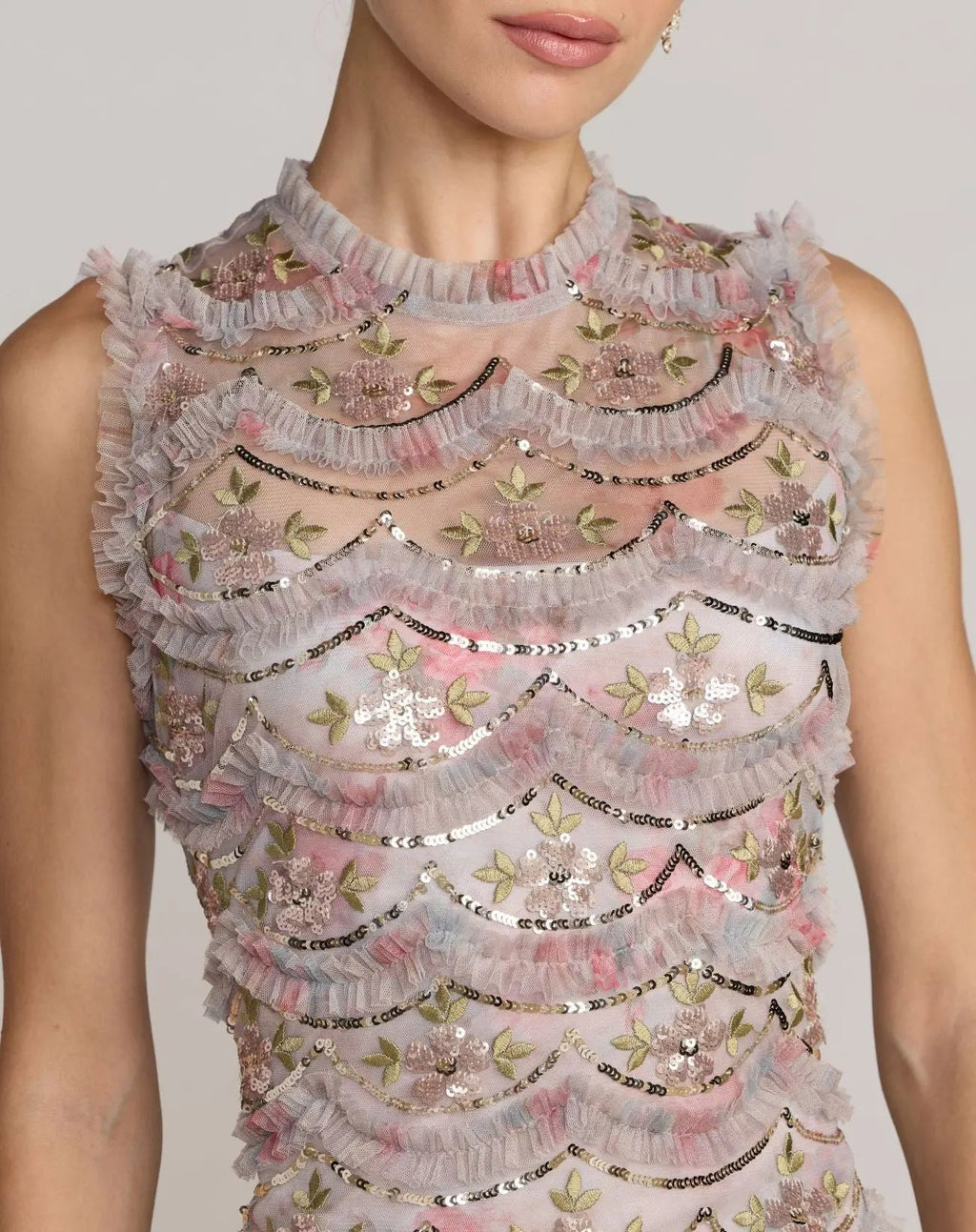 Multicolor Sleeveless Sequin Tiered Ruffle Midi Dress