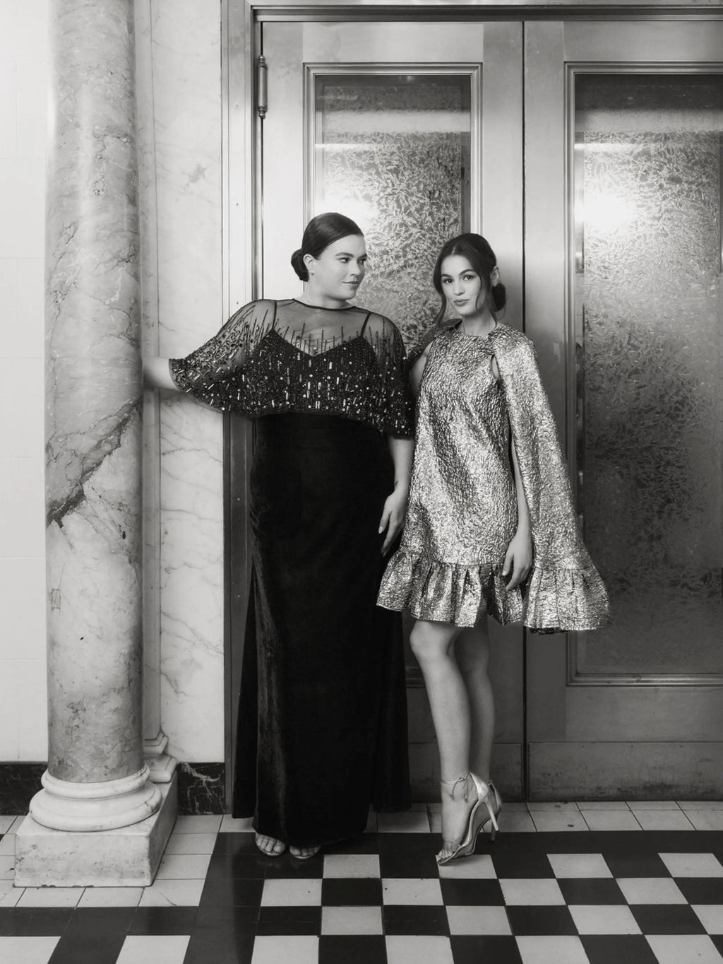 Black Velvet Trumpet Gown With Embellished Cape (Plus)