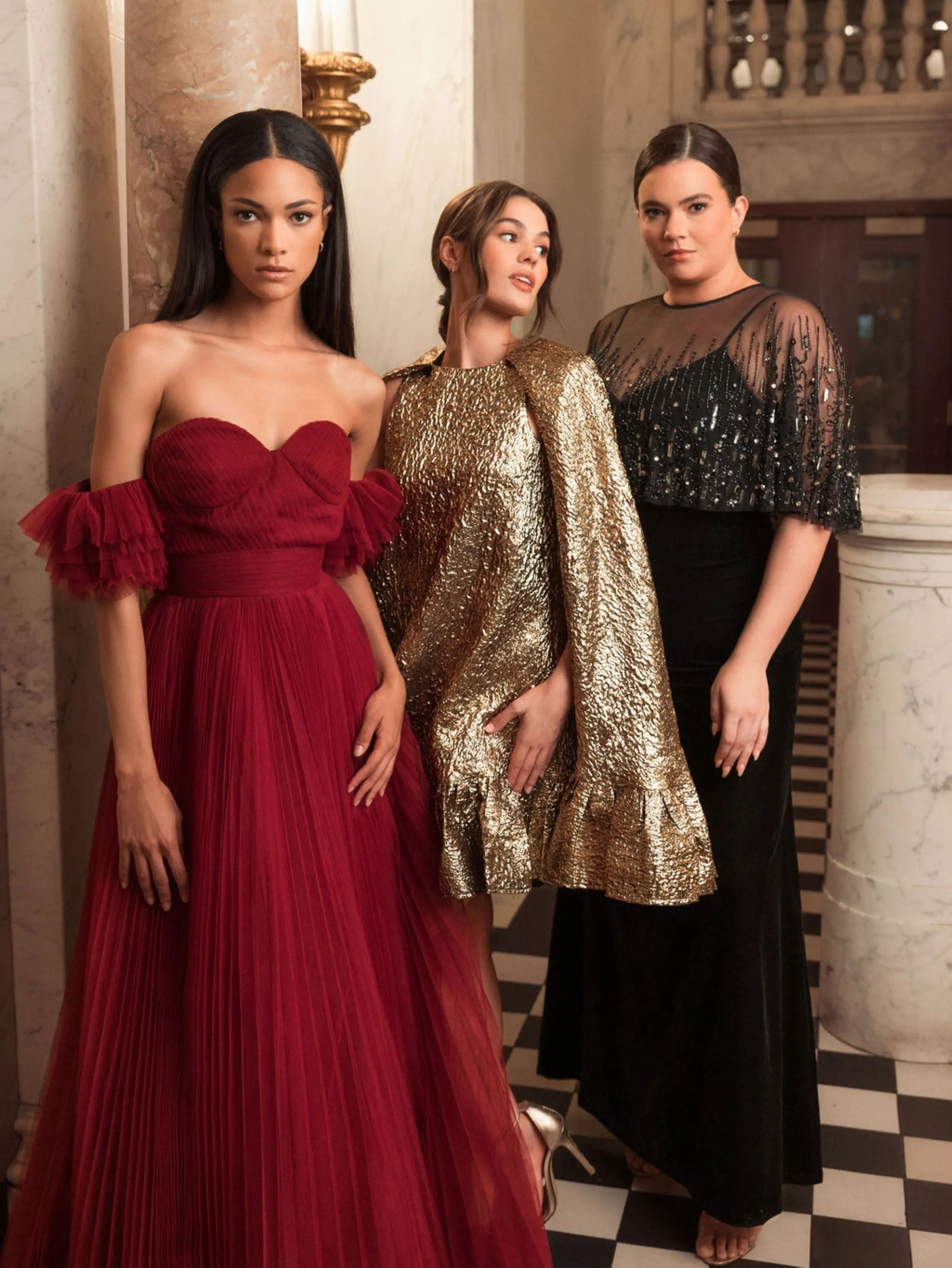 Black Velvet Trumpet Gown With Embellished Cape (Plus)