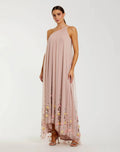 Pink One Shoulder High Low Embellished Trapeze Gown