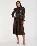 Brown Long Sleeve Sequin Tea Length Dress - FINAL SALE
